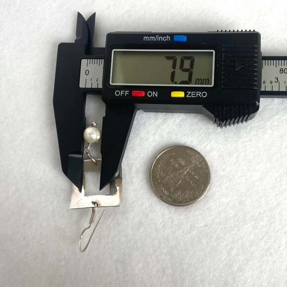 Sterling Silver 925 Square Hammered Baroque Pearl Dangle Drop Earrings - Picture 15 of 16